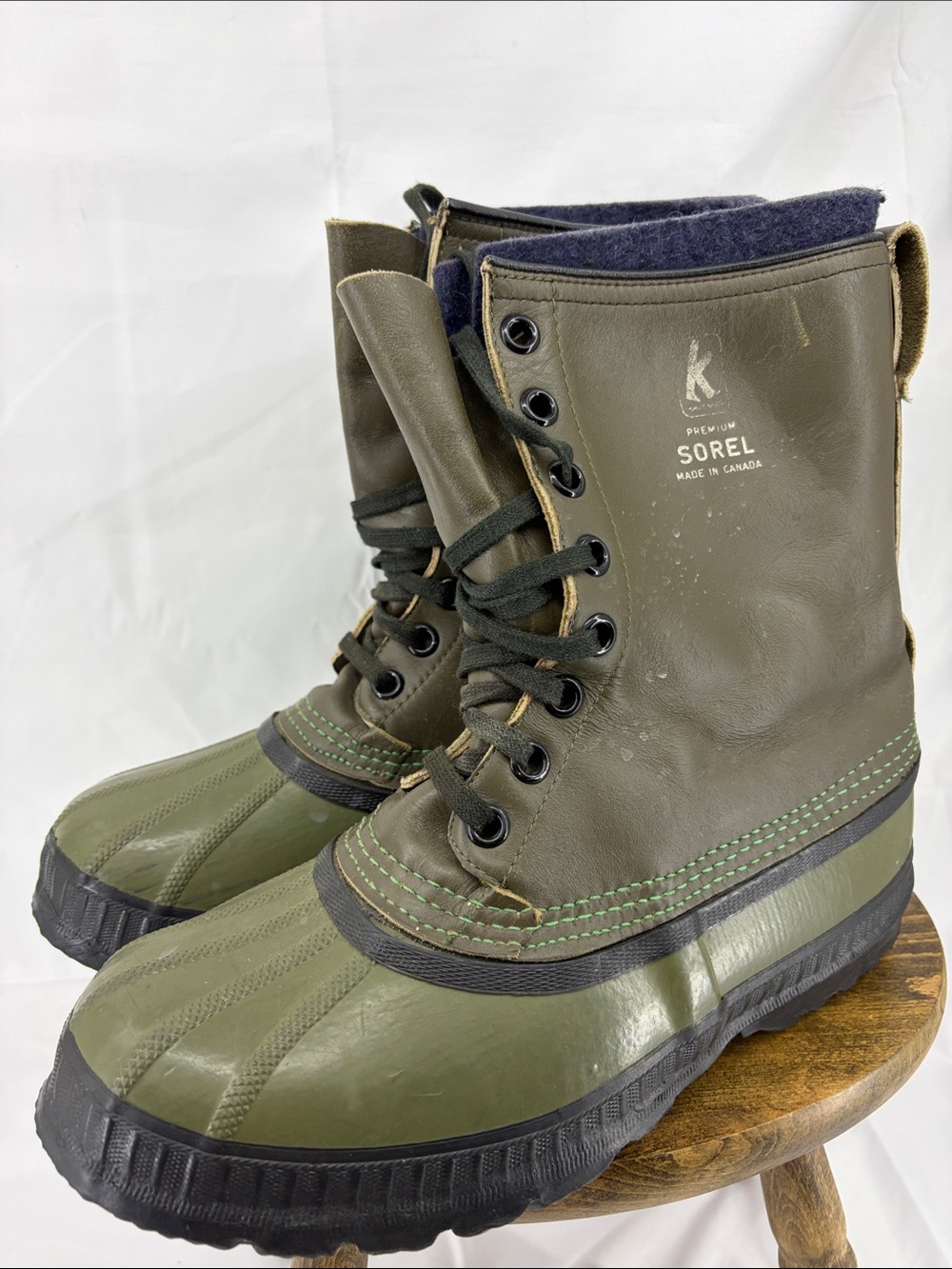 Vintage Sorel Mark V Kaufman Olive Green Leather & Rubber Winter Boots, Mens 8